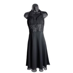 White House Black Market dress- Black Chiffon, sequin trim halter size 0